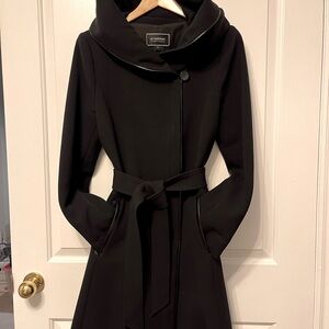 Le Chateau Black Trench Coat with Belt and Large Collar